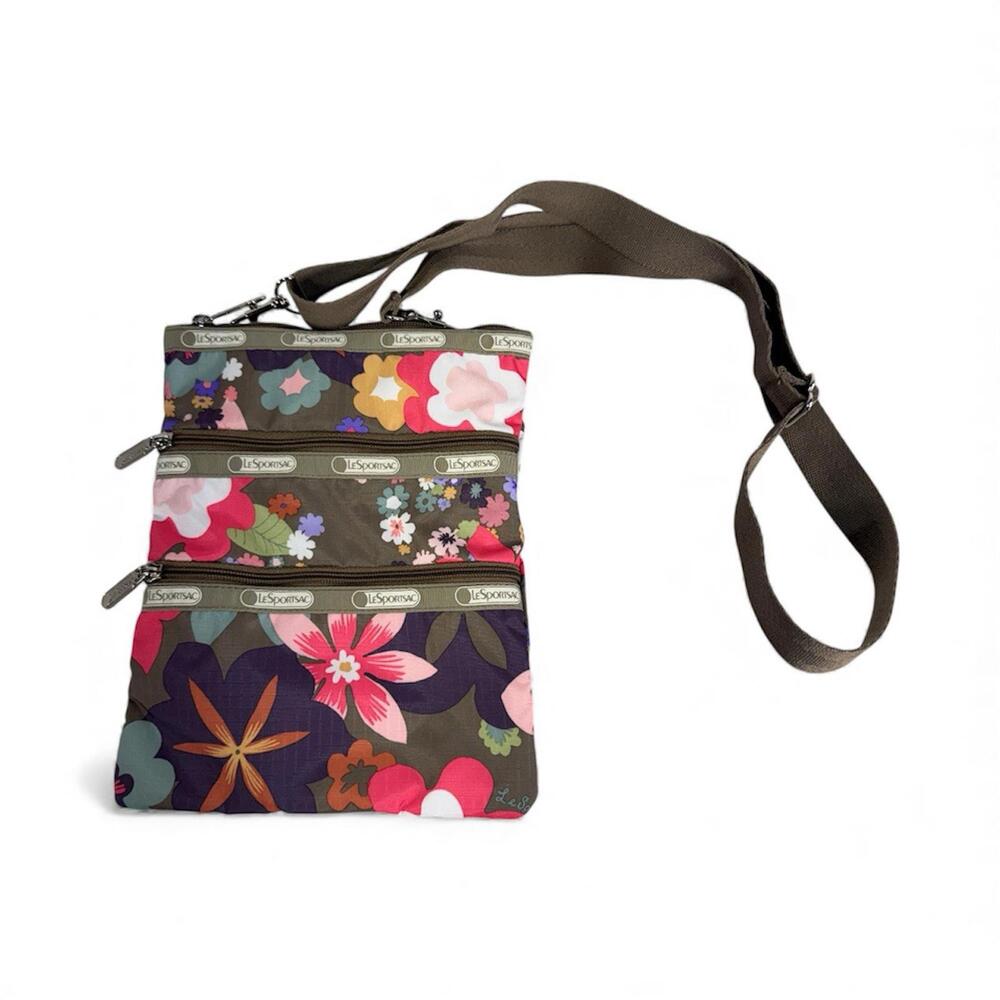 LeSportsac Colorful Floral Crossbody Shoulder Bag Purse-3 Zip Pockets B18